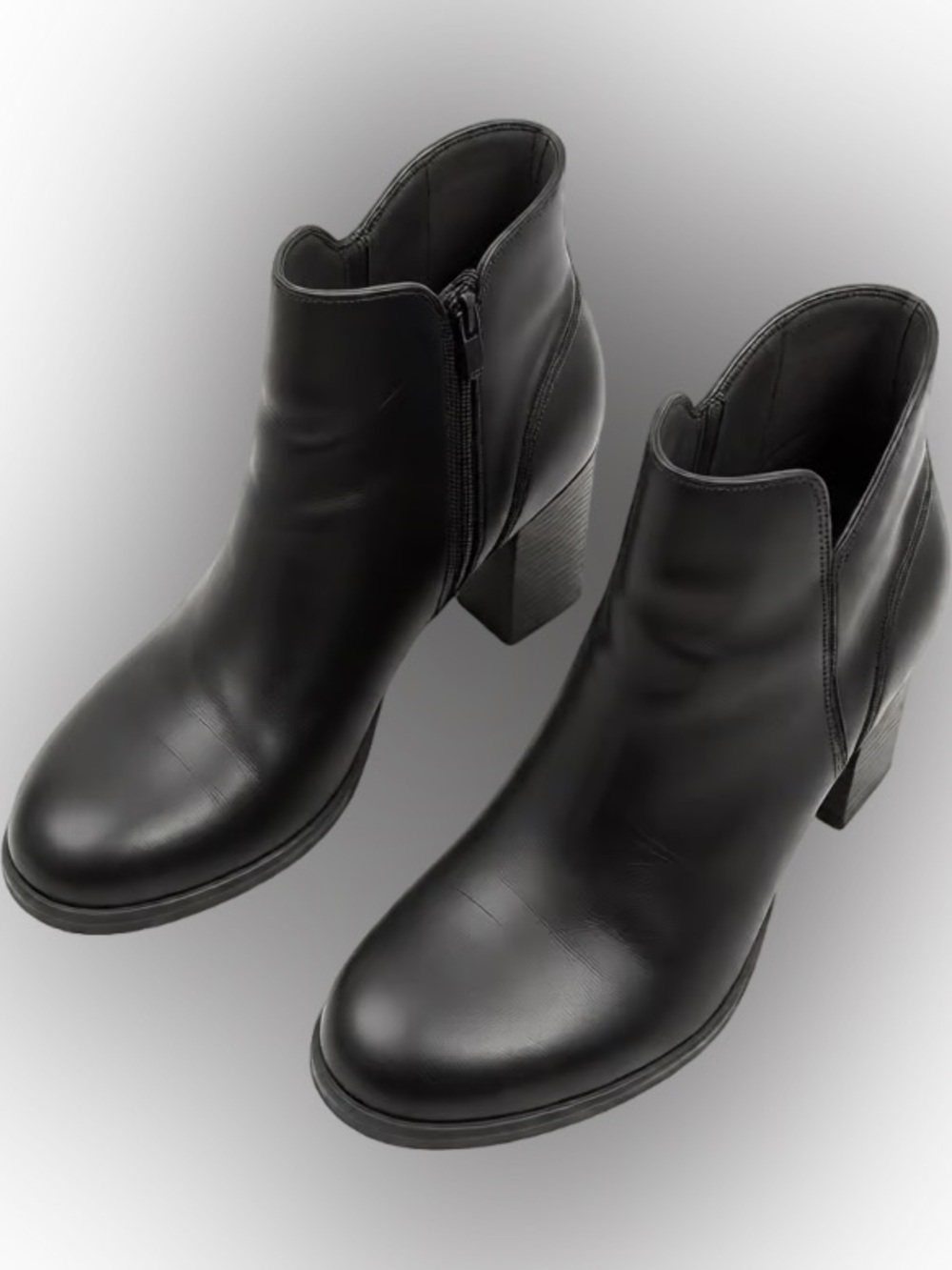Clarks Black Leather Ankle Booties with Block Heel